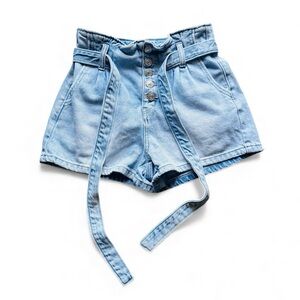 AMERICAN EAGLE Button Fly Belted Blue Denim Jean Mom Shorts Women's Size 00